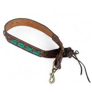 Two Bar West Purse Strap Tooled Leather LOVE Purse Crossbody Belt 27" Studded